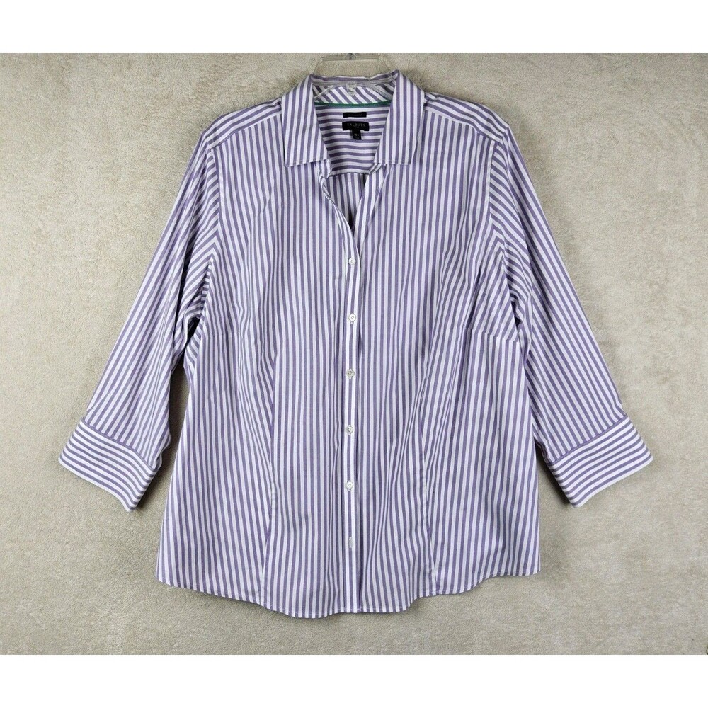Talbots Long Sleeve Button Front Striped Wrinkle Resistant Shirt Plus Size 18W